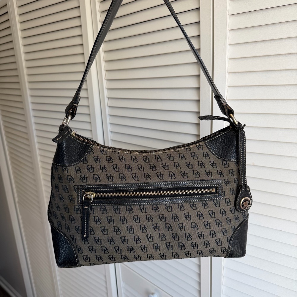 Dooney & Bourke Navy canvas and leather shoulder bag project TLC